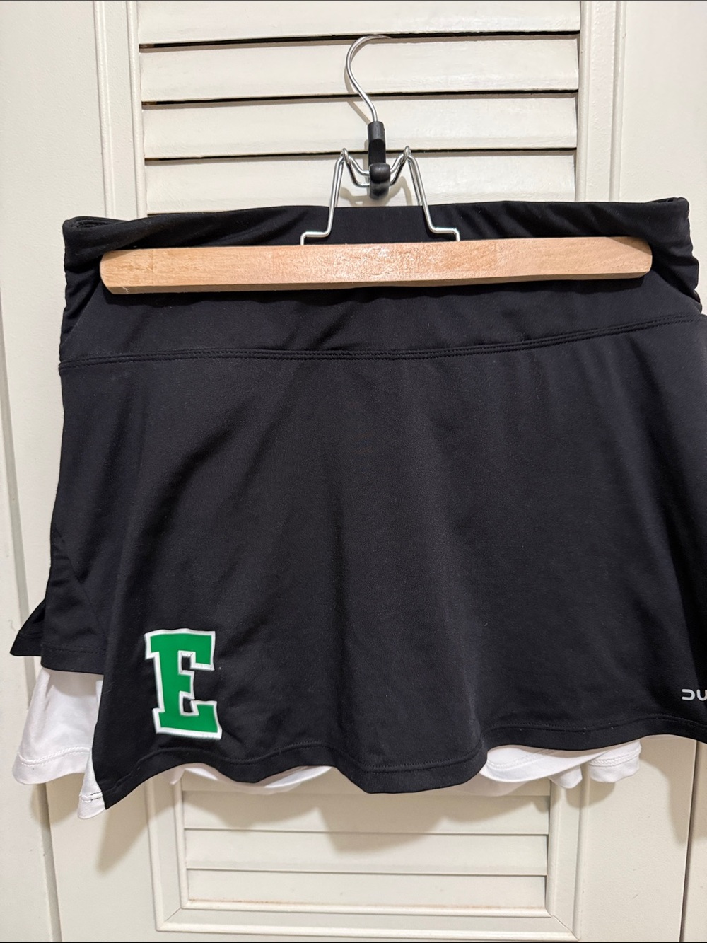 Black Circle Skirt with Green 'E' Accent - Athletic Skater or tennis skirt.